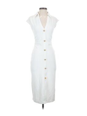 NWT Zara White Collared Button Front Midi Dress S